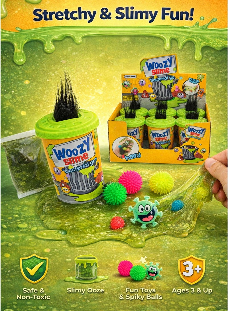 Greateam Woozy Slime Hair Style for Kids  Set of 6 Pcs Display Box Woozy Slime “Bacterial go” Hairy Crystal Putty Ooze Slime Toy Super Sticky & Super Stretchy Green Slime with Hair Effect Spiky Sensory Balls + Cute Germ Character Toy Funny Gross Slime Party Fidget Sensory Play Toy for Boys & Girls Ages 3+ (Kids Slime Putty Toy Set) Kids Educational Learning Toy Best Gift for Ramadan - Image 4